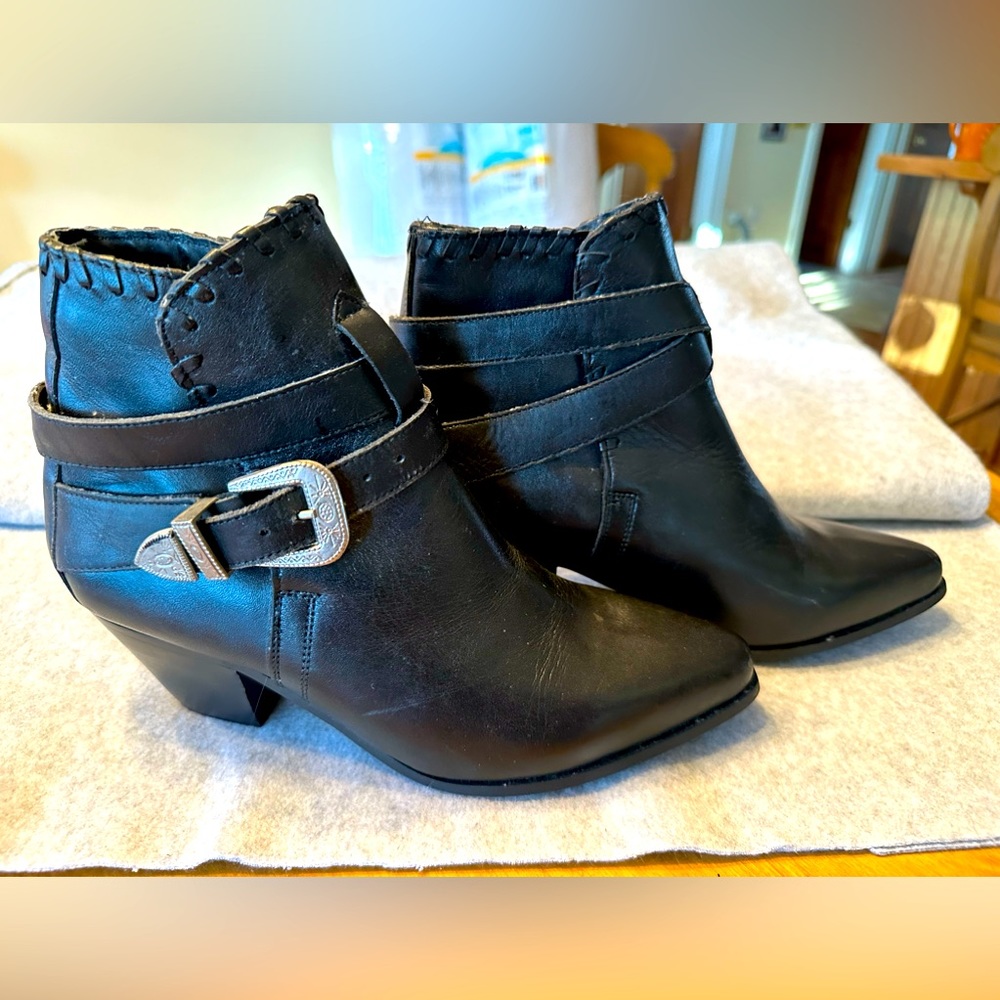 Dingo Black Ankle Boots with Silver Buckle